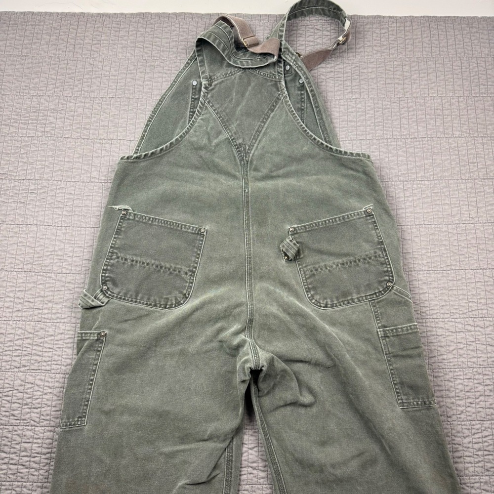 Vtg Carhartt R06 MOS Green Duck Bib Overalls 40x32 Double Knee Canvas Moss Fade - Picture 8 of 16